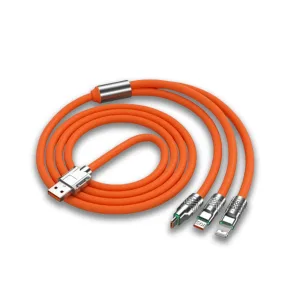 3 in 1 120W Fast Charging Cable – 6A USB Charger for iPhone, Type-C, Micro USB | Durable Metal Multi Charging Cable with LED