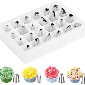 24 Piece Cake Icing Nozzle Set with Coupler – Professional Decorating Tips for Cakes & Pastries