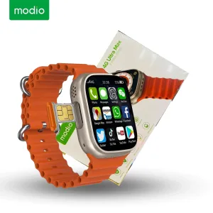 MODIO 4G Ultra Max LTE Smartwatch – 2.02" Touchscreen, 4G LTE, Wi-Fi, Bluetooth, GPS, 1.4GHz Quad-Core, 1GB RAM, 16GB Storage, Android 8.1, E-SIM, Health Sensors, IP67 Waterproof